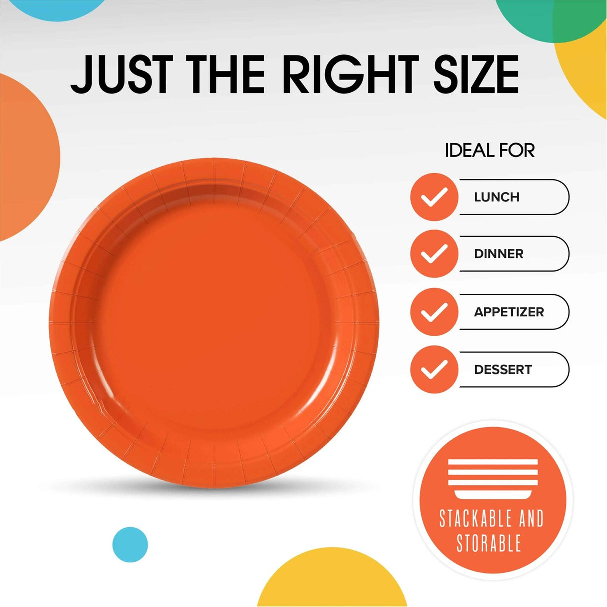 50 Count Orange Paper Plates 9 Inch Durable Disposable Party Plates for Events and Dining