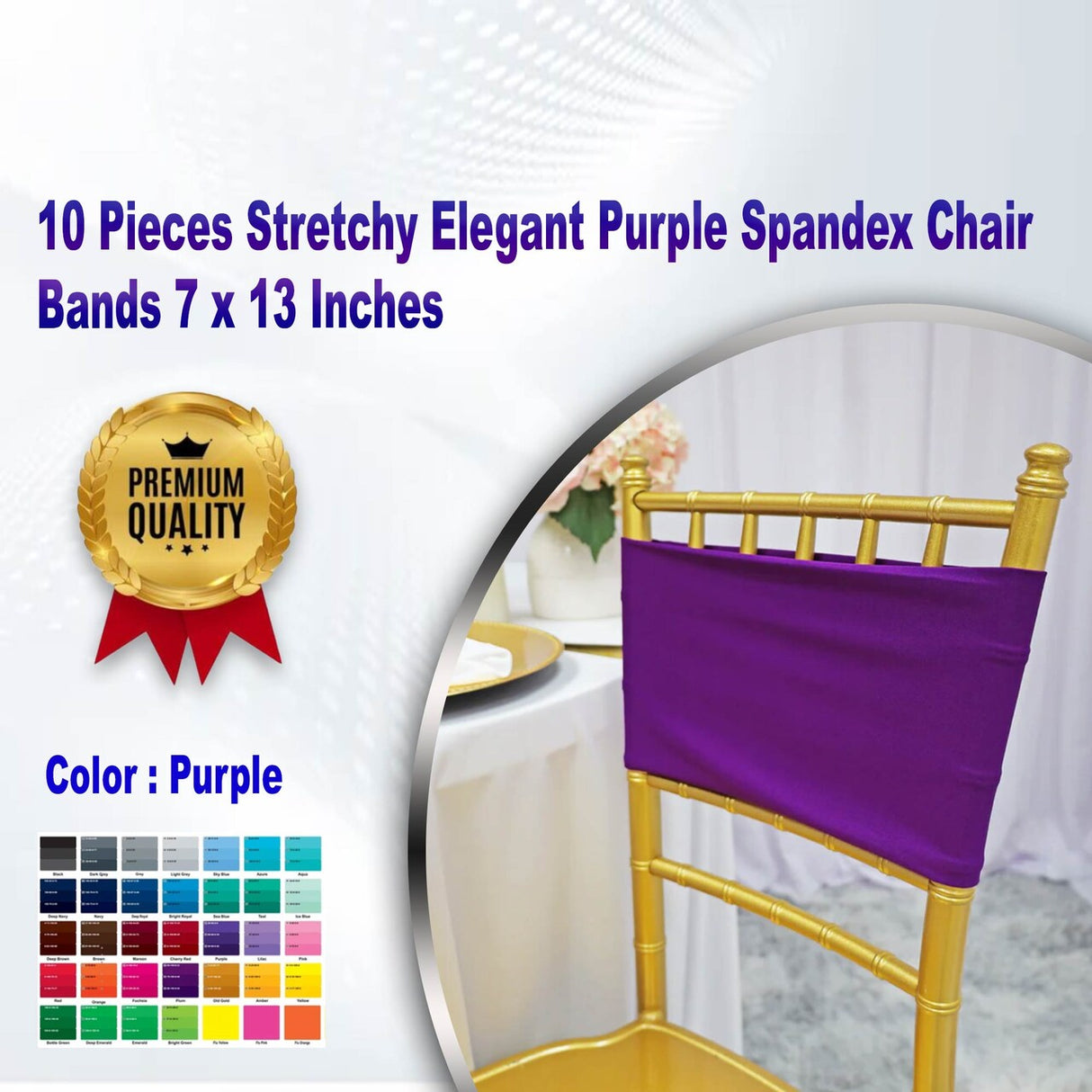 10 Pieces Stretchy Elegant Purple Spandex Chair Bands 7 x 13 Inches