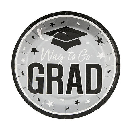 7 1/4" Purple "Way to Go Grad" Disposable Paper Dessert Plates 25 Count