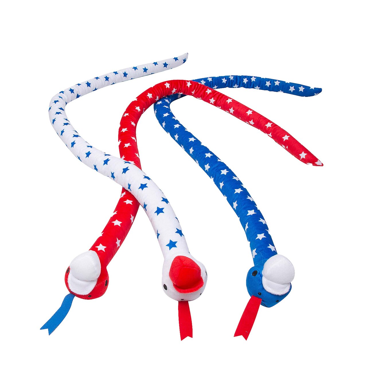 45" Patriotic Red, White & Blue Star Stuffed Snakes 12 Pieces