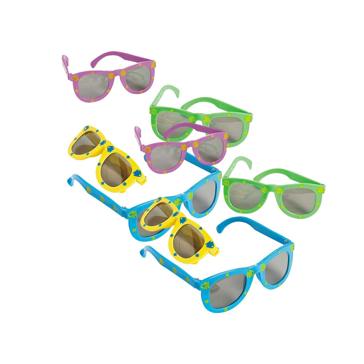 Kids Purple, Blue, Green & Yellow Fish Print Sunglasses – 5", 12 Pc