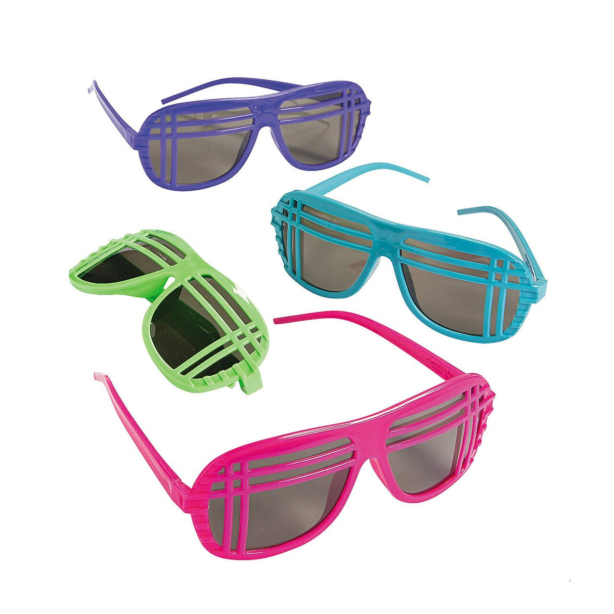 6" Adults 80s Brightly Colored Neon Plastic Sunglasses - 12 Pc.