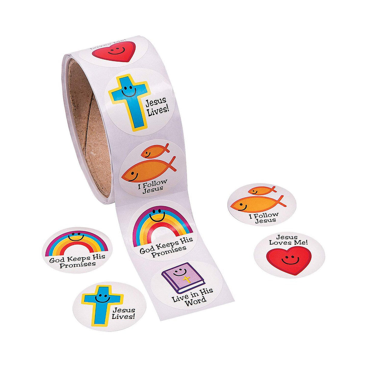 1 1/2" Christian Symbols Smile Face Sticker Roll 100 Pieces