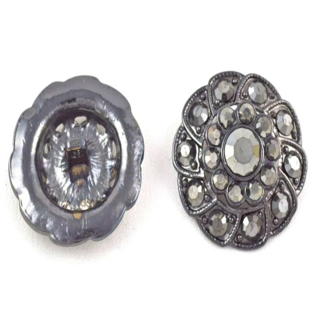 5/8" Small Gunmetal Rhinestone Button For Vintage Sewing Projects