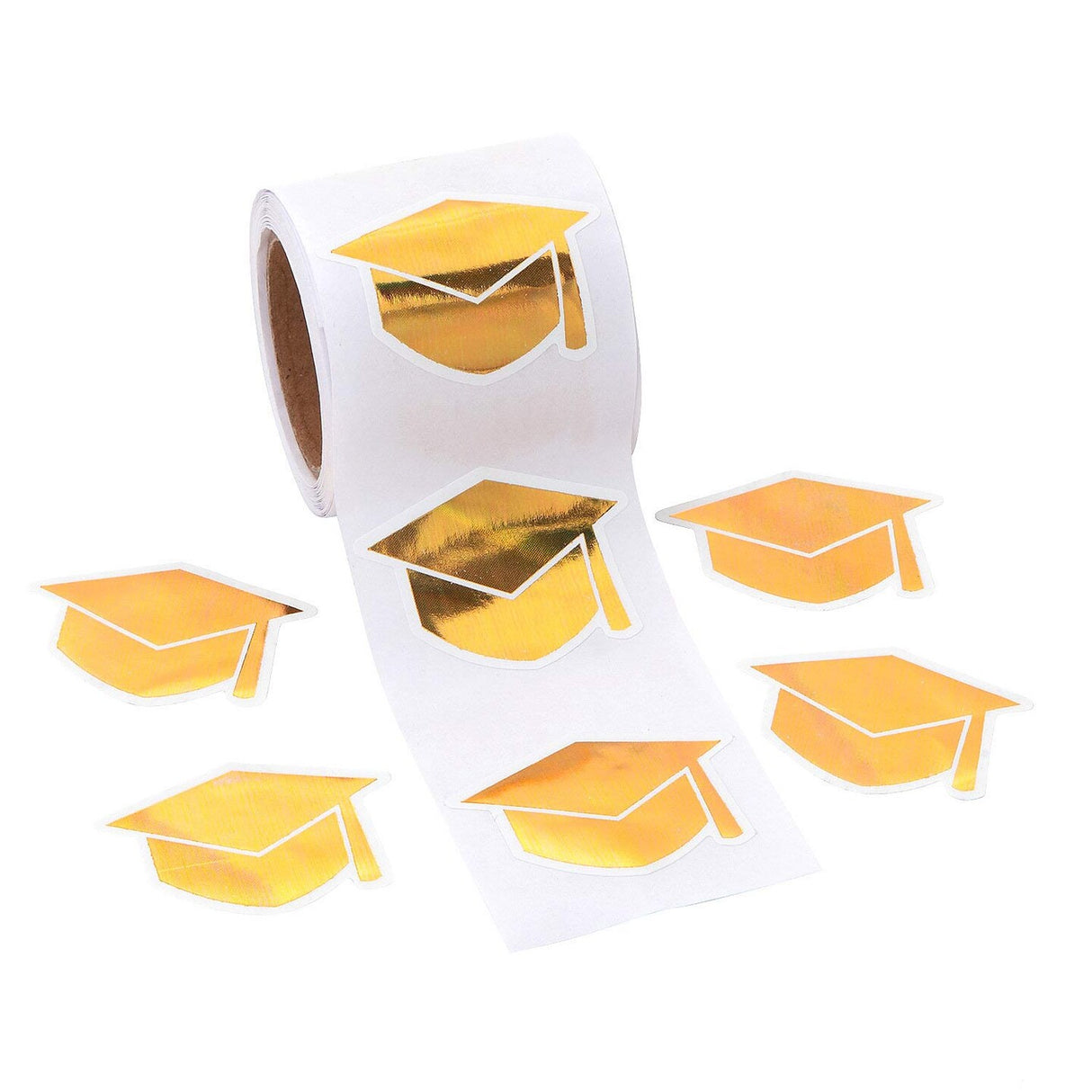1 1/2" Gold Graduation Mortarboard Paper Sticker Roll 100 Pc