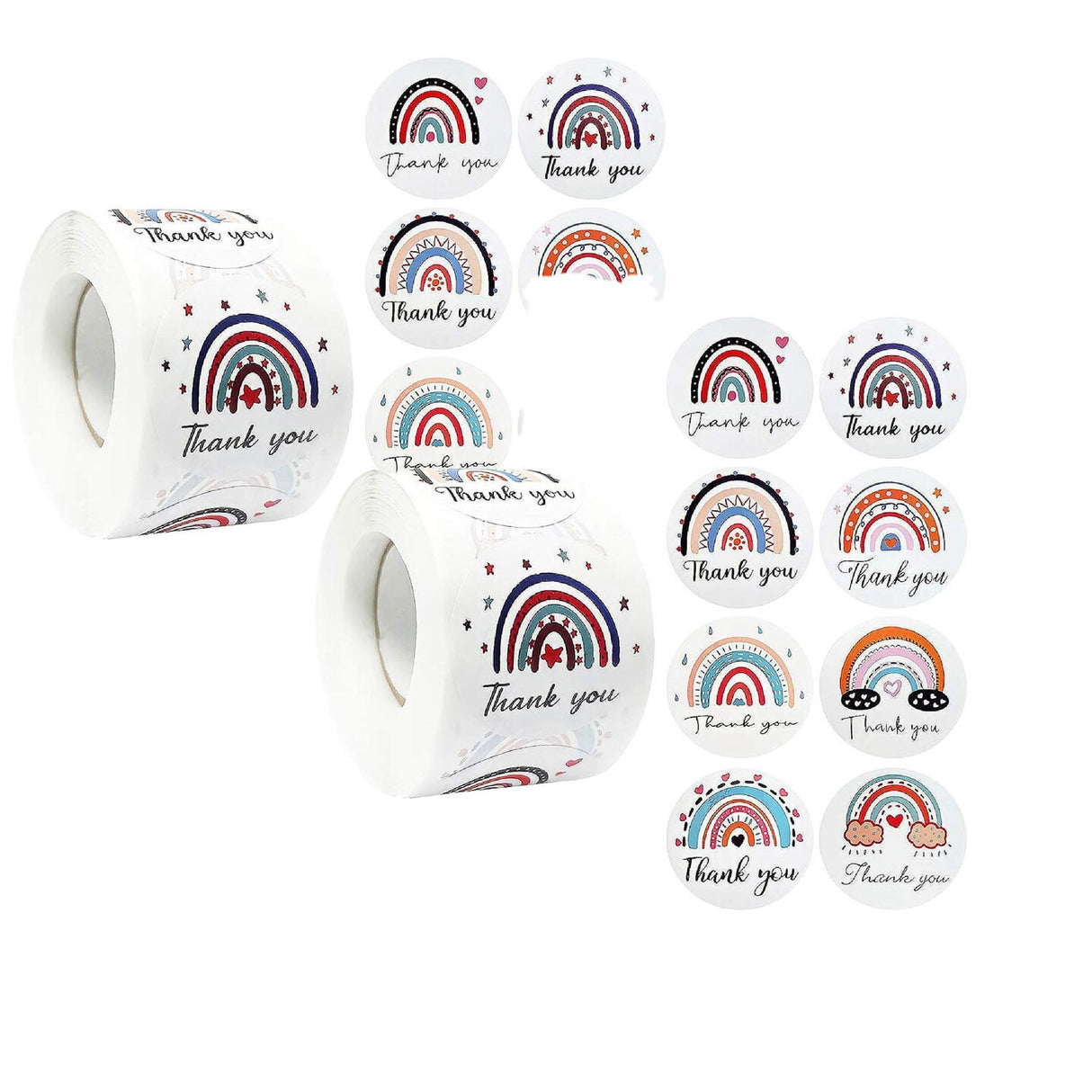 500 Pieces Wrapables Rainbow Thank You Stickers Roll 1.5 Inch