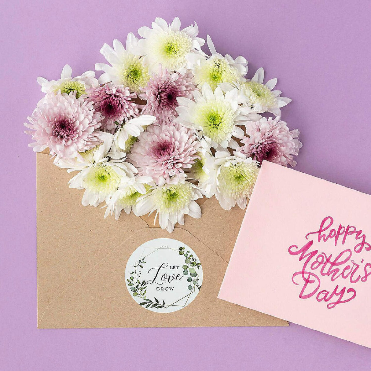 Wrapables 1.5 inch Let Love Grow Stickers Roll Sealing Stickers and Labels 500 Pc