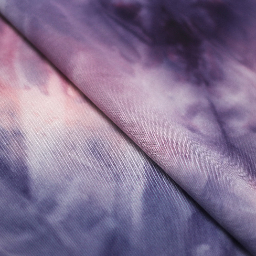 Tie Dye Glossy Flow Polyester Spandex Fabric - Purple Tie-Dye, 58/60" Width, 240 GSM (1 Yard)