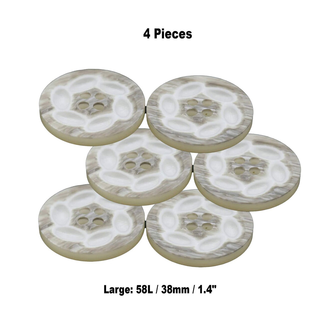 58L (38mm / 1.4") Beige Shell Look Buttons Swirl Ivory Pattern Large Four Hole Coat Button