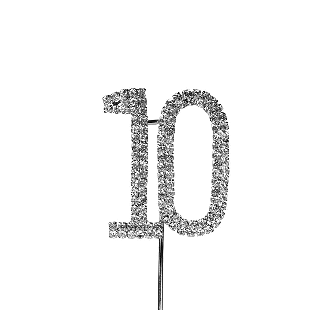 O'Creme Silver Rhinestone 'Number Ten' Cupcake Topper