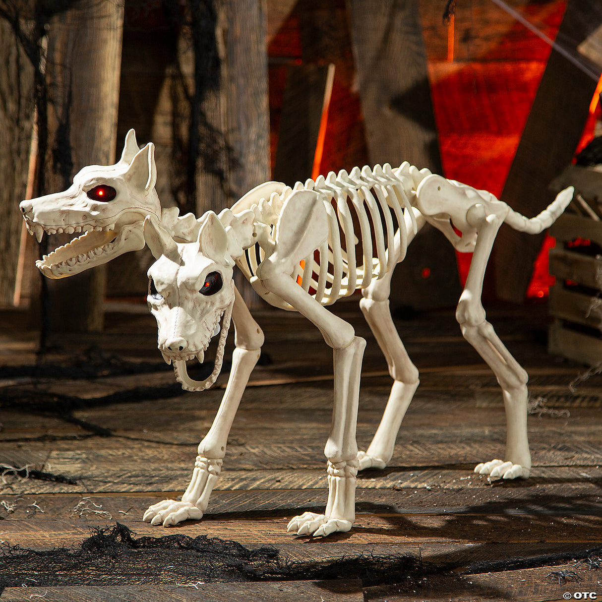 37 3/4" Animated Two-Headed Doberman Dog Skeleton Halloween Decoration