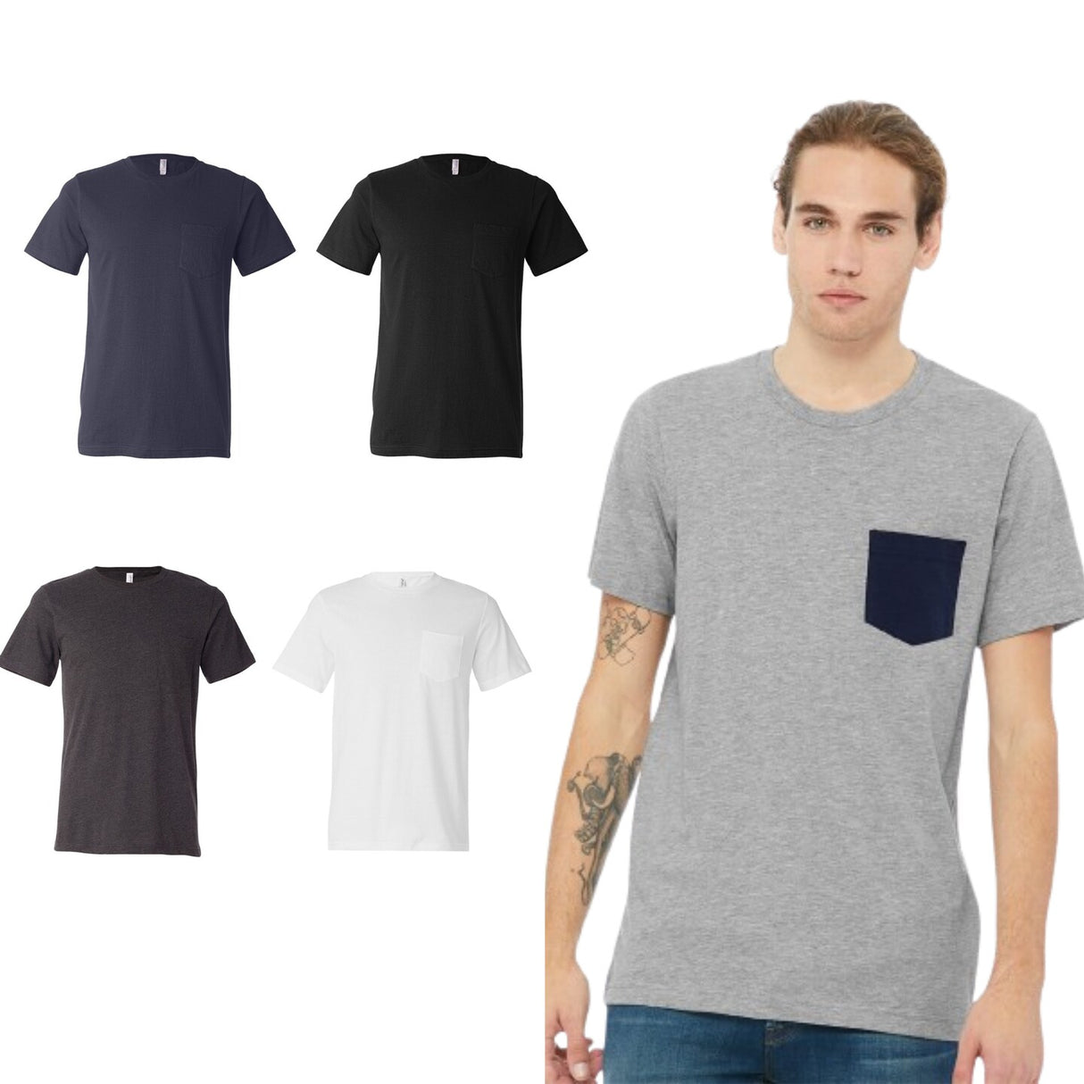 BELLA + CANVAS® Jersey Pocket Crewneck Short Sleeve Tee - 3021