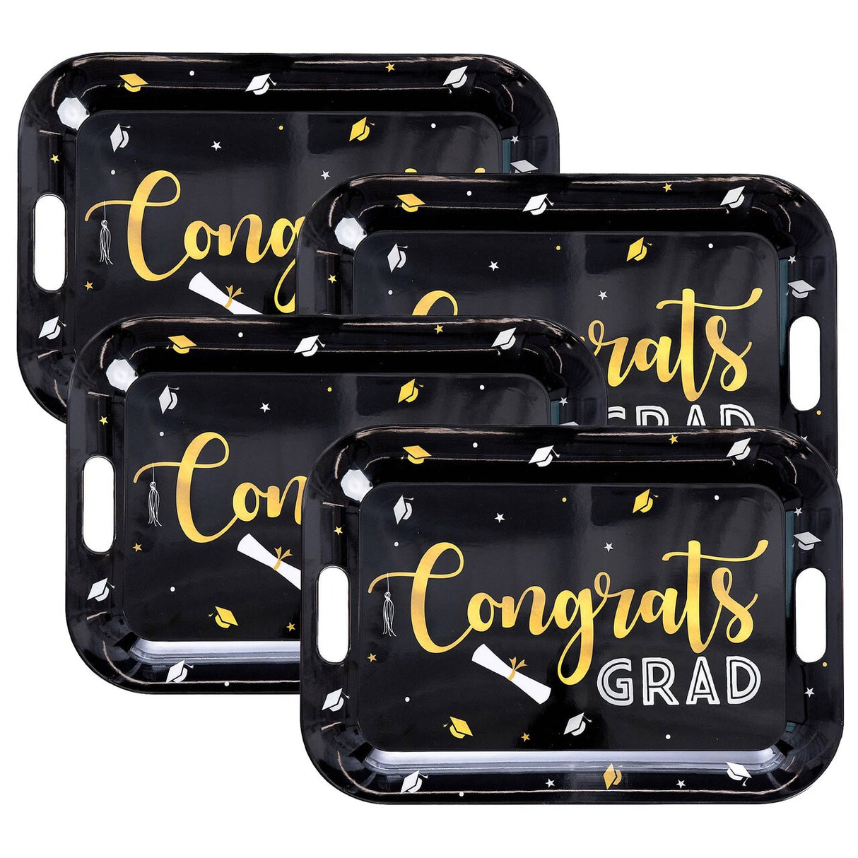 14" x 19.5" Black Congrats Grad Tray with Handles