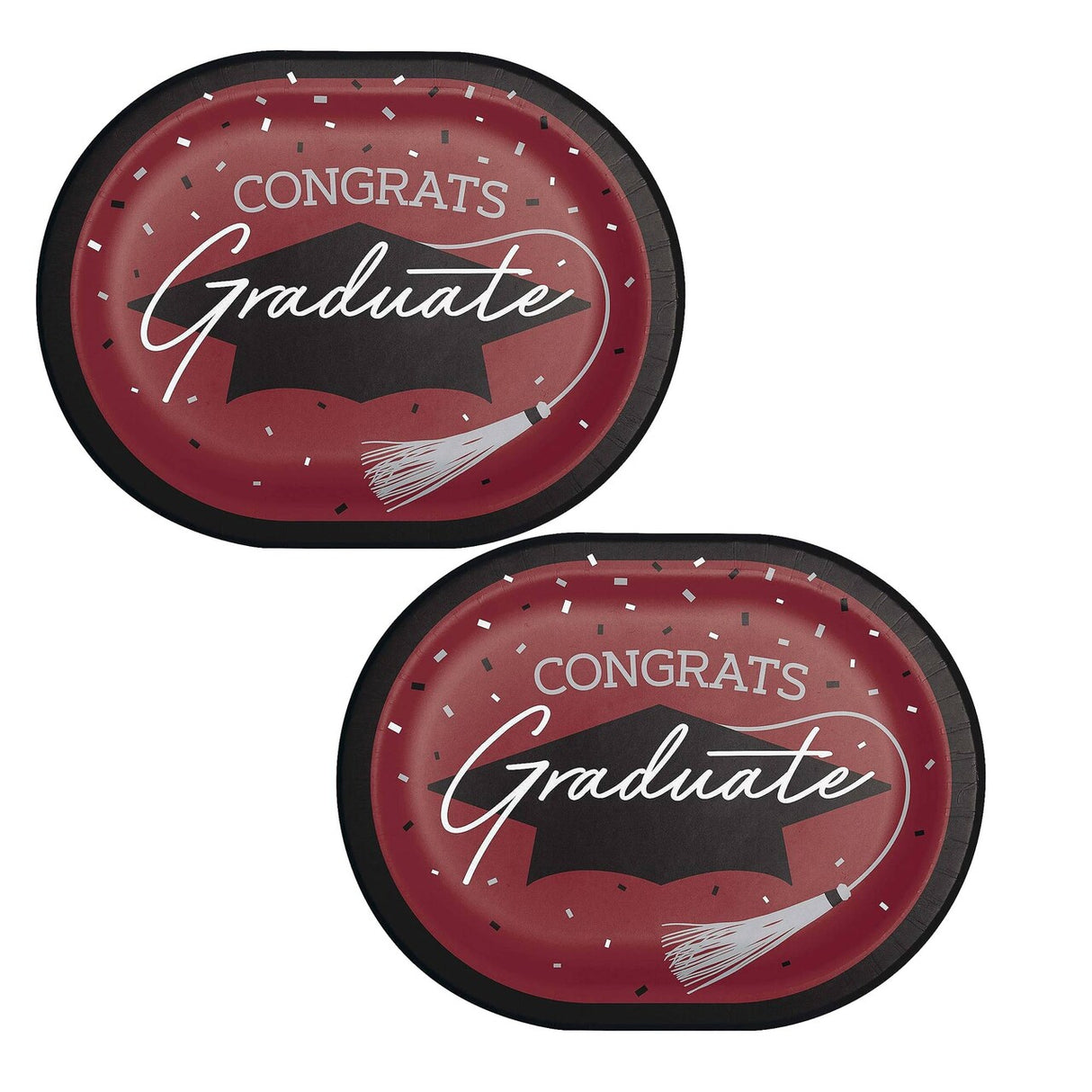 Creative Converting School Spirit Burgundy Graduation Oval Paper Platters – 24ct