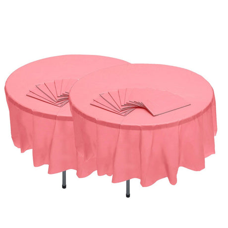 82" Bulk Pack of 12 Light Pink Banquet-Style Round Disposable Plastic Tablecloths