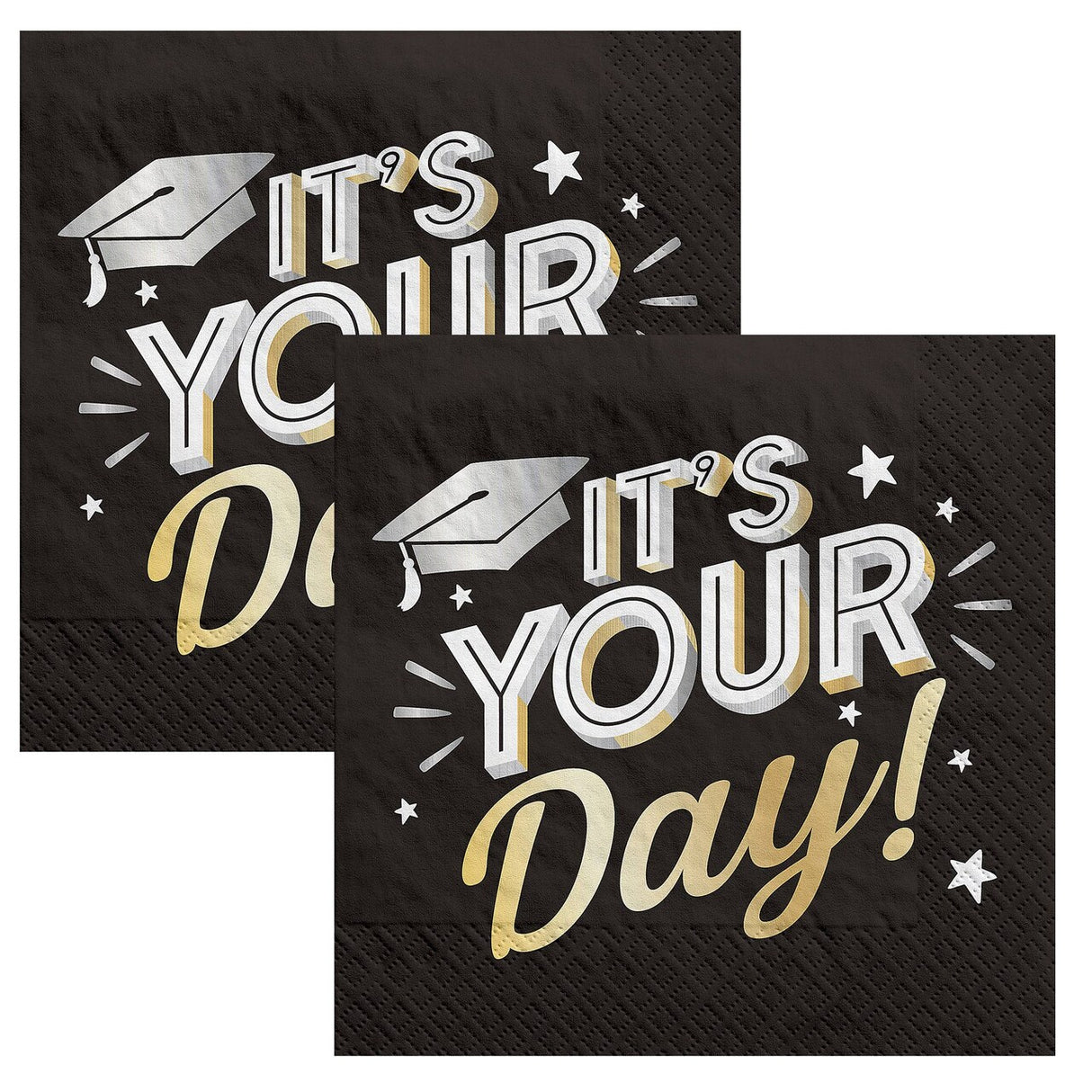 6 1/2" Black Congrats Grad Disposable Paper Luncheon Napkins - 16 Ct.