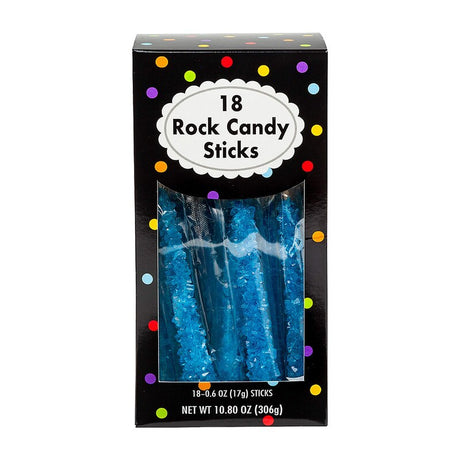 8" Bright Caribbean Blue Rock Candy Sticks – 10.8 oz, 18-Pack