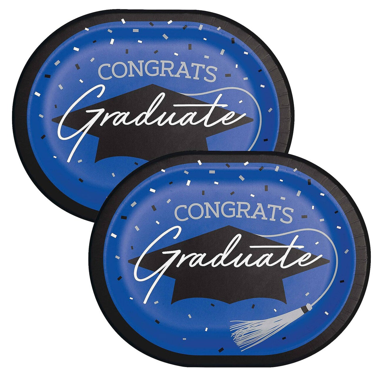 Creative Converting School Spirit Blue Graduation Oval Paper Platters – 24ct