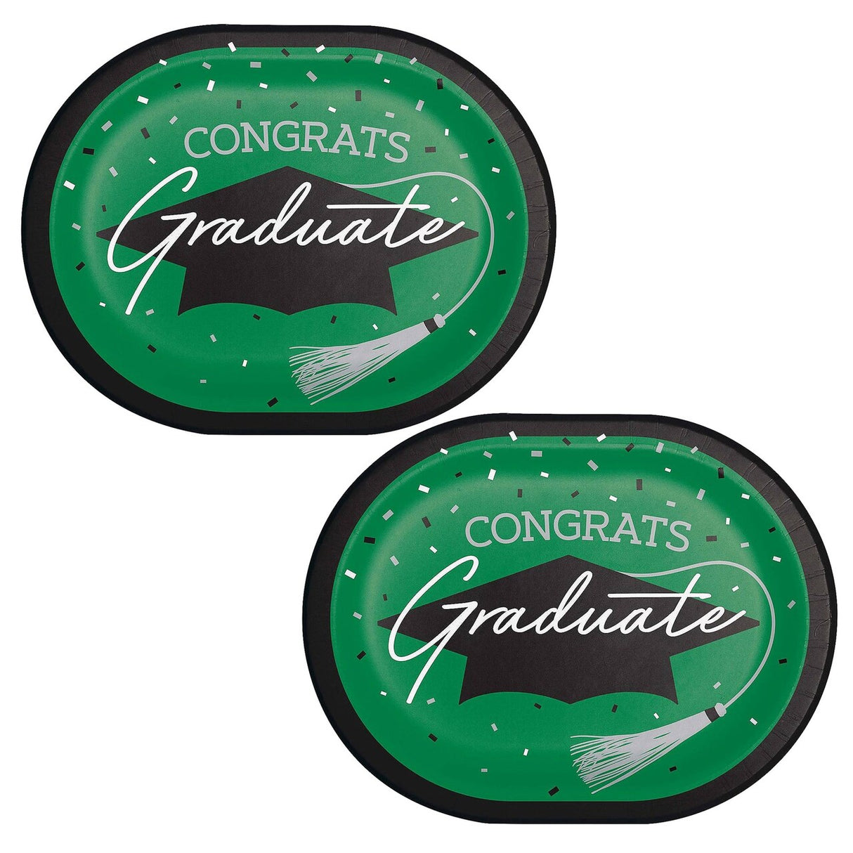 Creative Converting School Spirit Green Graduation Oval Paper Platters – 24ct