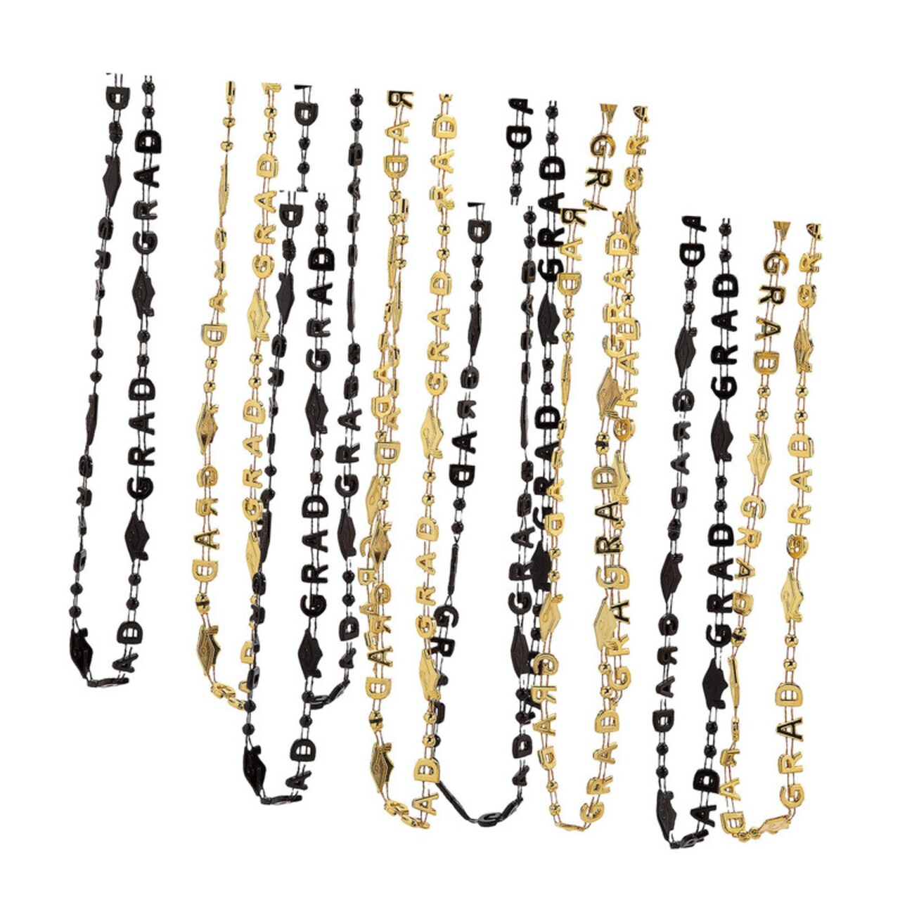 30" Black & Gold Grad Beaded Necklaces Assortment 24 Pc.