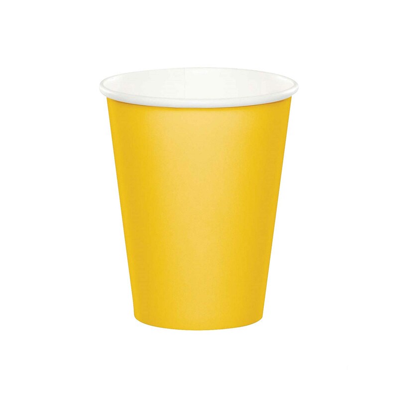 9 oz School Bus Yellow Paper Party Cups – 24 Count Disposable Set