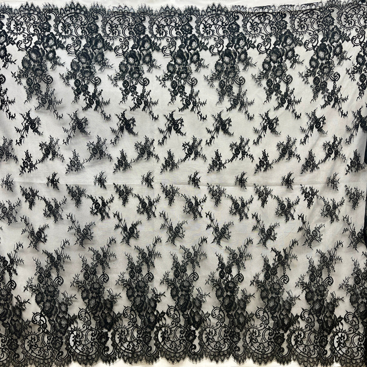 Embroidered Lace Fabric with Eyelash Scallop
