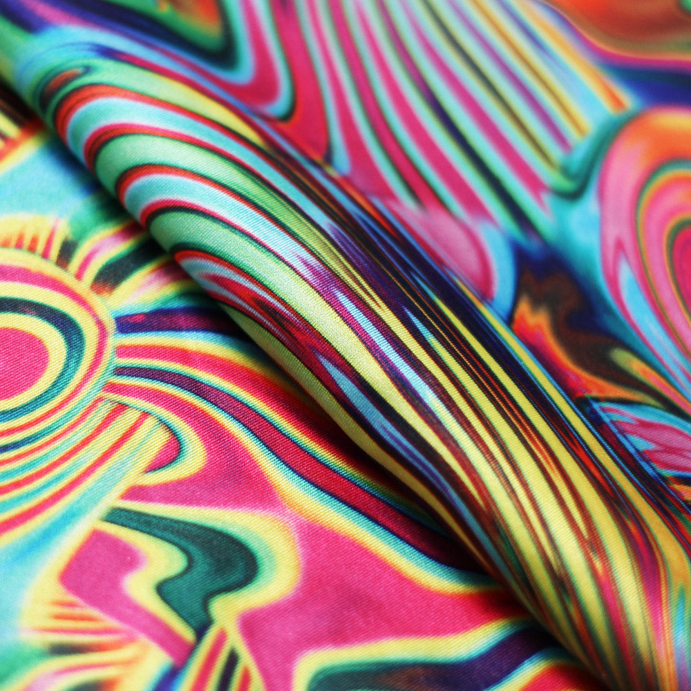 Paint Swirl Polyester Spandex Fabric - Multicolor Abstract Print, 58/60" Width (1 Yard)