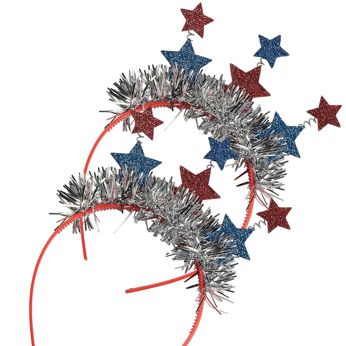 5 1/2" Patriotic Glitter Star & Tinsel Head Boppers 12 Pieces