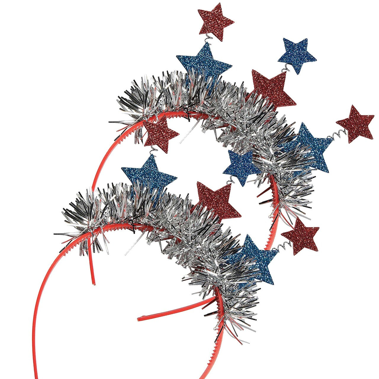 5 1/2" Patriotic Glitter Star & Tinsel Head Boppers 12 Pieces