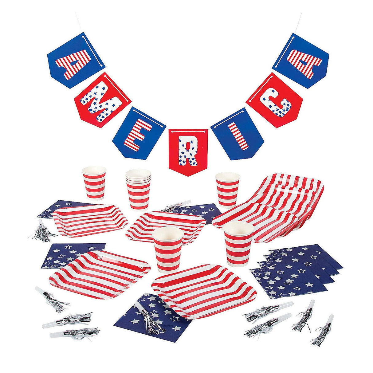 4th of July Patriotic Tableware Kit for 8 Guests 33 Pieces