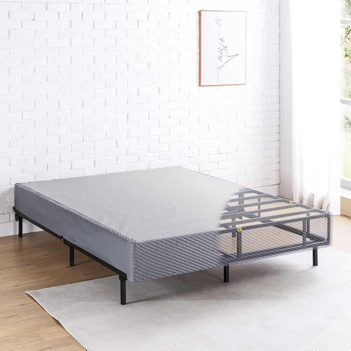 MELLOW Box Spring Heavy Duty Steel Easy Assembly Grey King