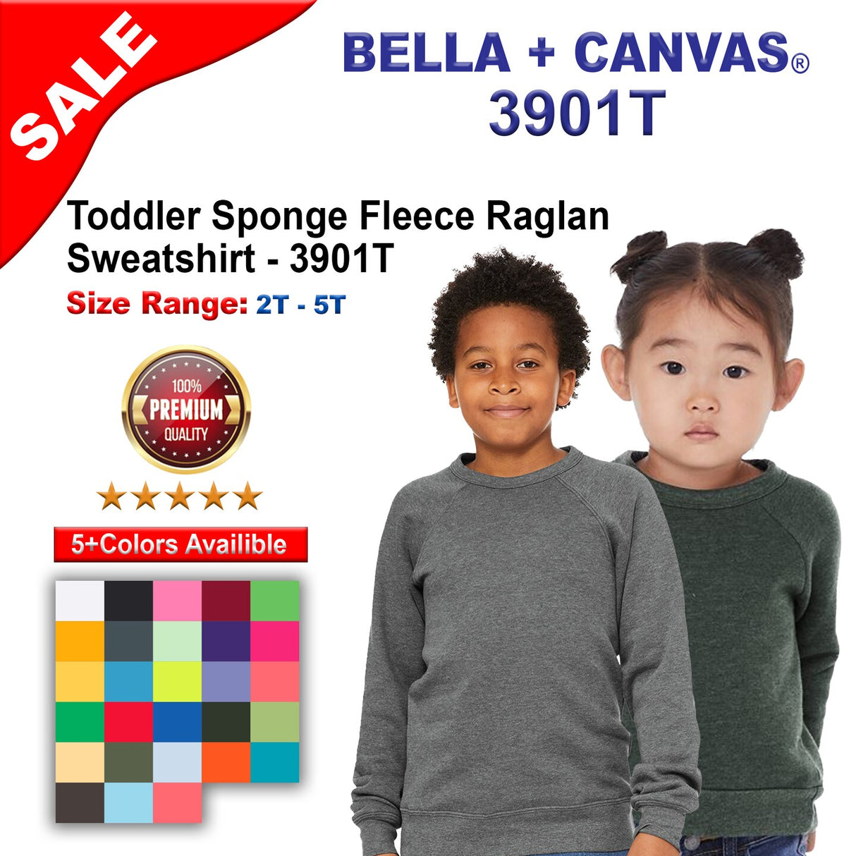 BELLA + CANVAS® Toddler Sponge Fleece Raglan Sweatshirt