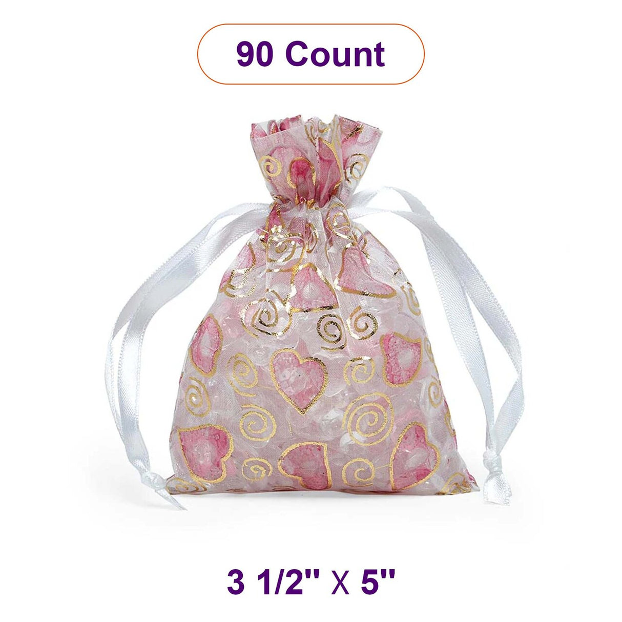 Printed Patterns On Flat Organza Bags 3 1/2 '' x 5 '' Hearts & Swirls Color 30 EACH / PACKAGE