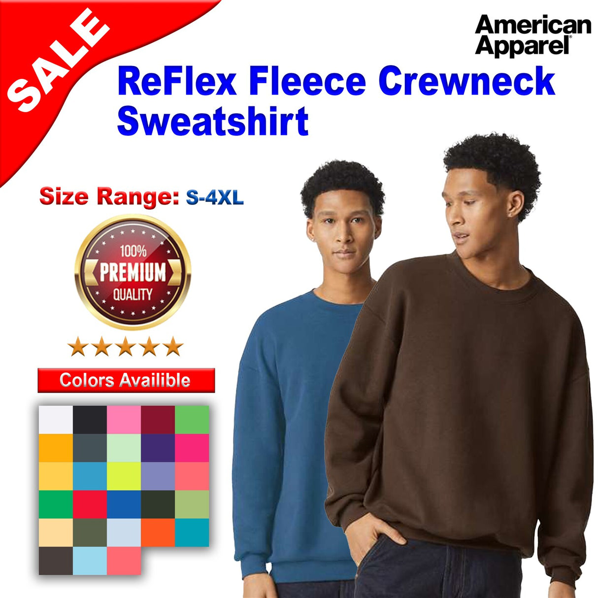 American Apparel® ReFlex Fleece Crewneck Long Sleeve Sweatshirt