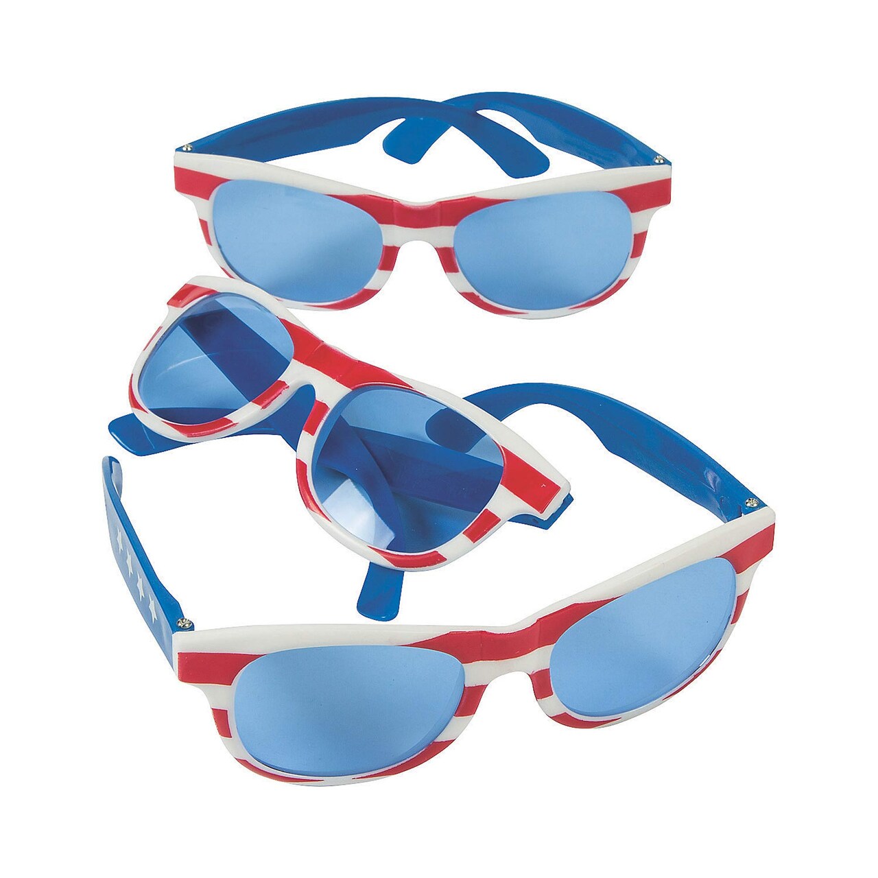 5 1/2" x 2" Kids Patriotic Plastic Novelty Sunglasses with Blue Lenses - 12 Pc.