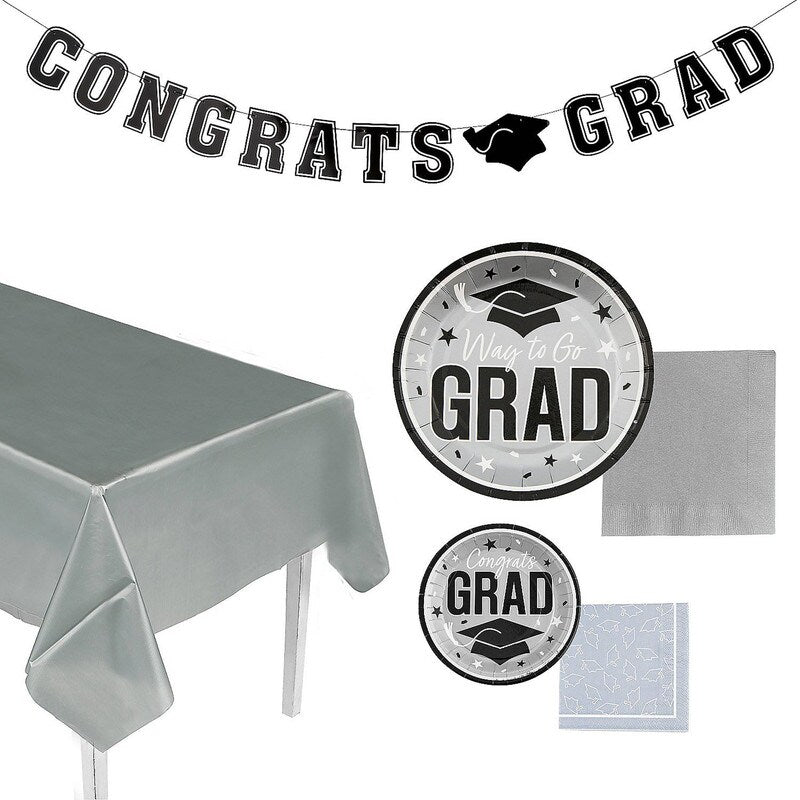 152 Pieces Graduation Party Solid Color Disposable Tableware Kit for 25 Guests