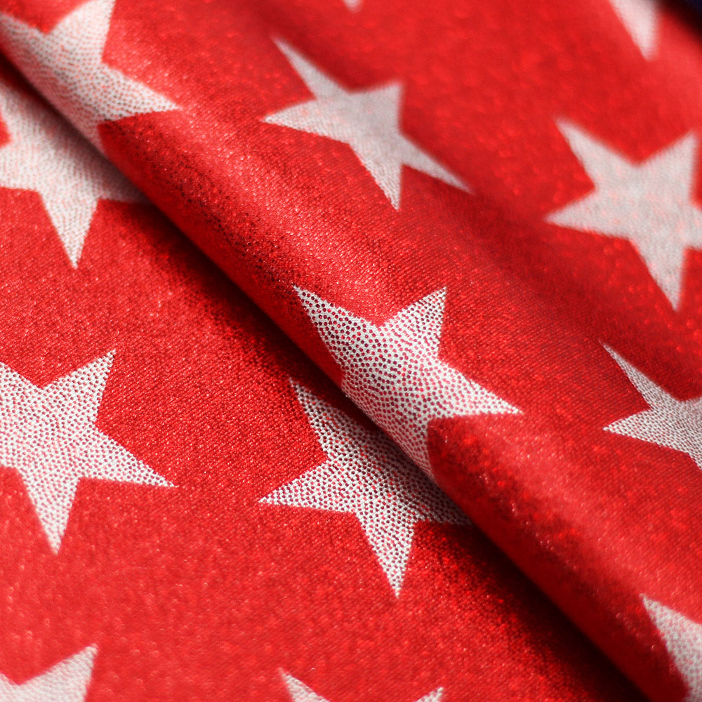 Freedom Star And Stripe Foil Polyester Spandex Fabric - Red, White, And Blue Patriotic Stars And Stripes, 58-60" Width (1 Yard)