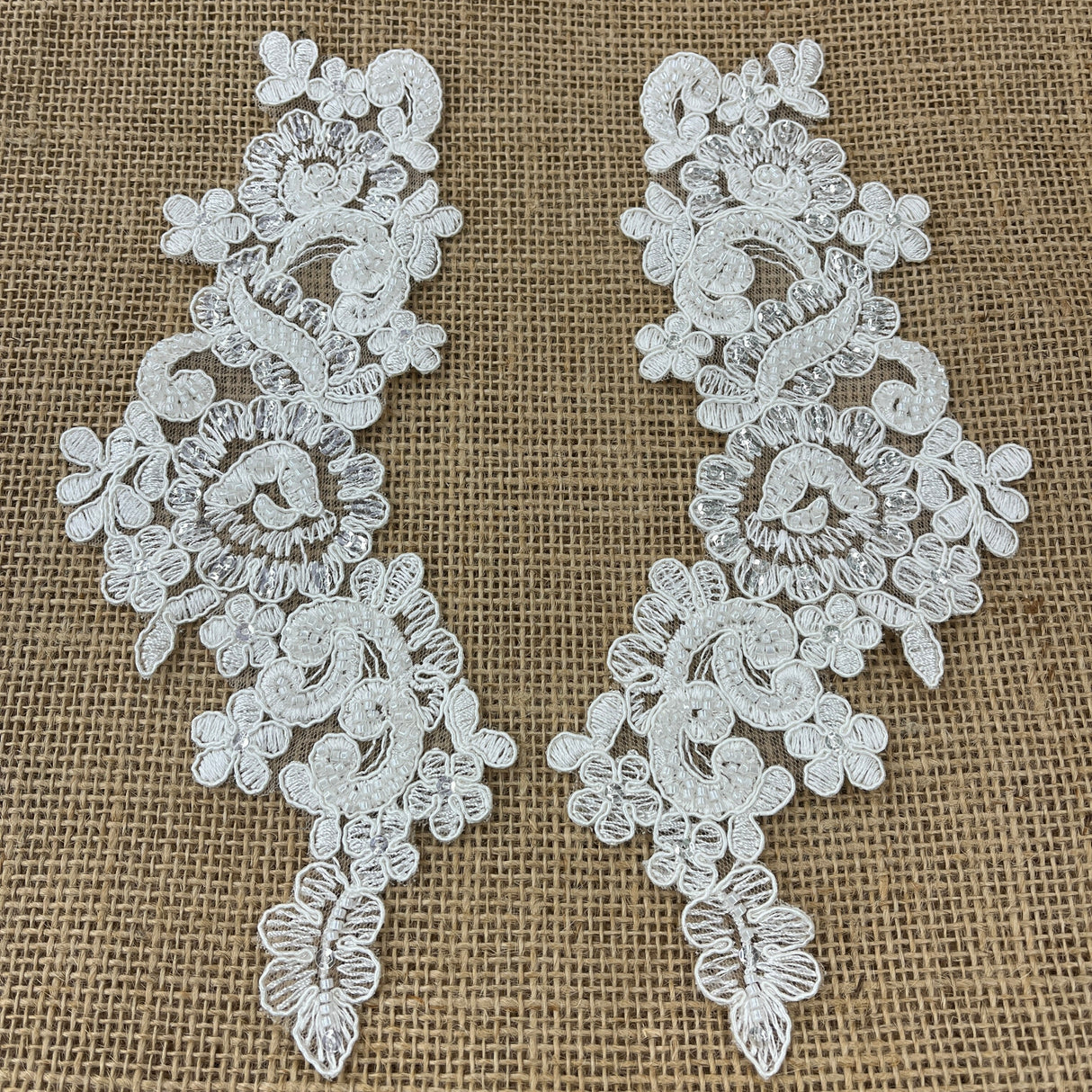 Beaded Corded Floral Lace Applique Pair