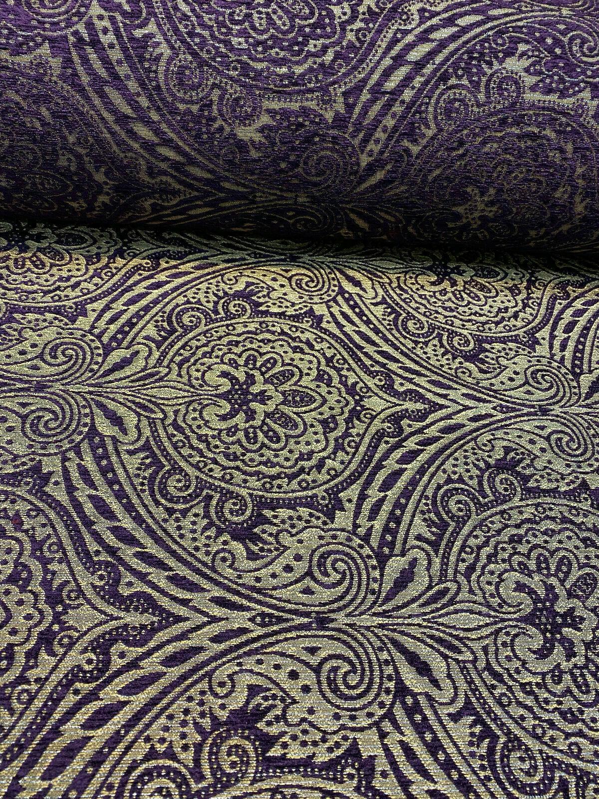 Medellin Damask Upholstery Fabric - Purple Gold Damask, 58" Width (1 Yard)
