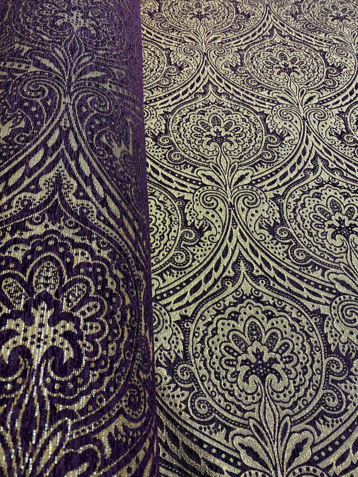 Medellin Damask Upholstery Fabric - Purple Gold Damask, 58" Width (1 Yard)