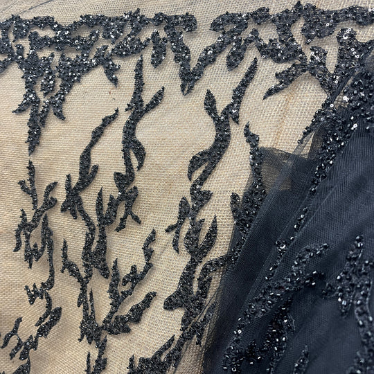 1 Yard Beaded Lace Fabric Embroidered on 100% Polyester Net Mesh – 52" Wide