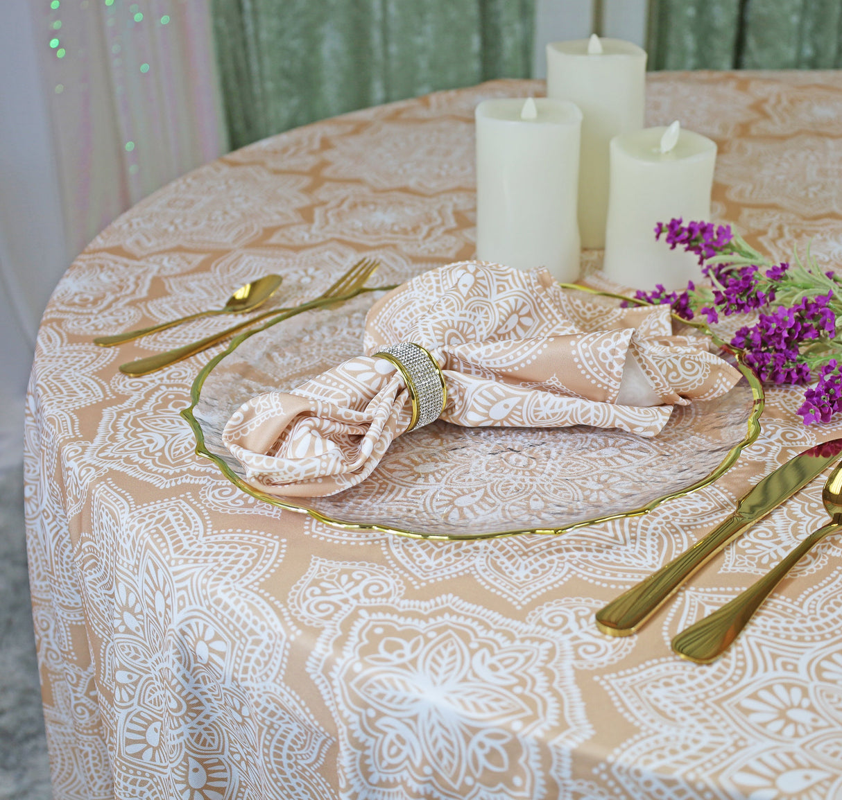 Round Scuba Tablecloth 120" Champagne