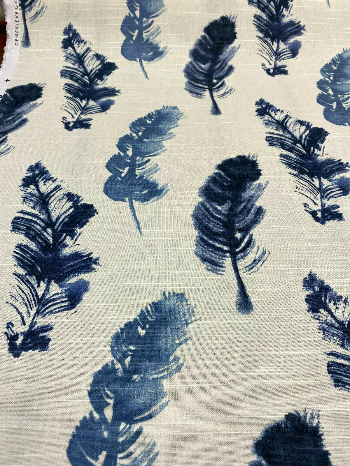 Feather Fall Indigo Cotton Fabric - Navy Blue/Ivory Leaf Toile, 54" Width (1 Yard)