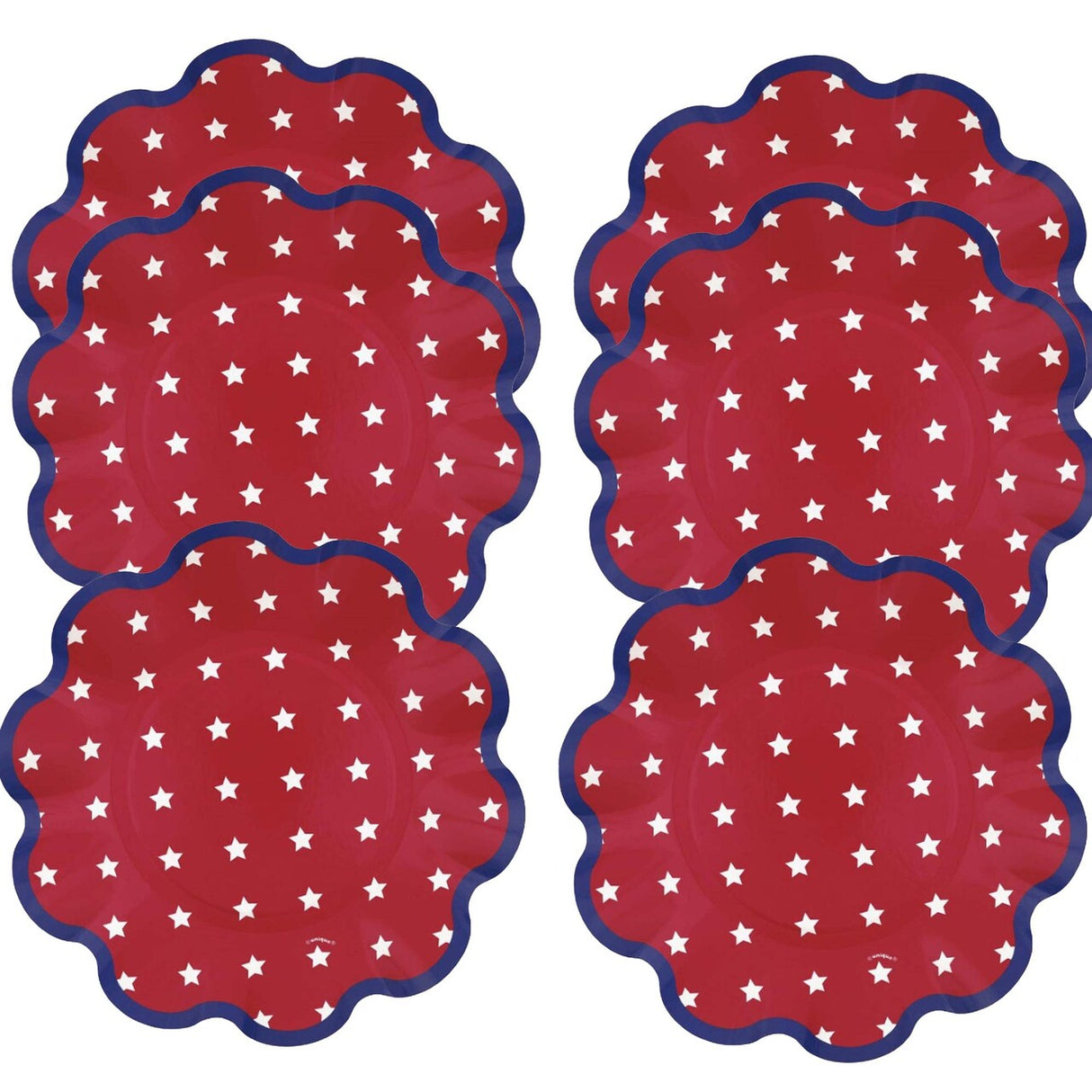 Peppy Patriotic Ruffled Edge Shaped Dessert Plate 8ct