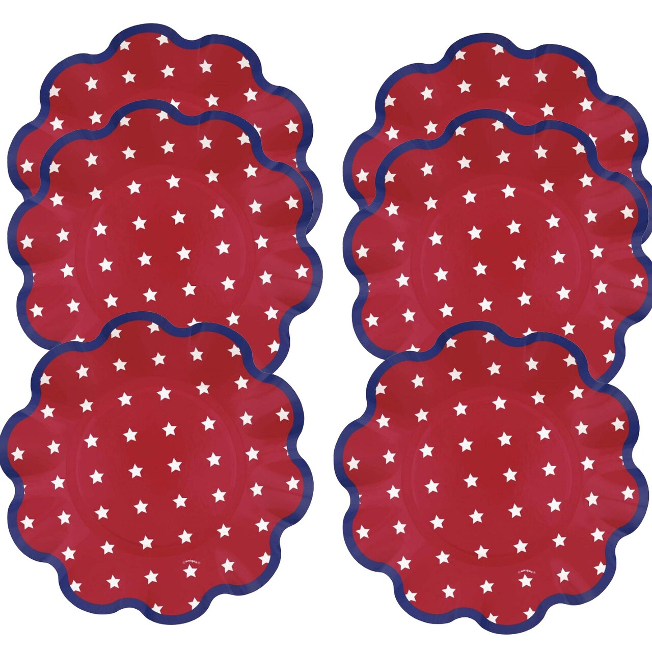 Peppy Patriotic Ruffled Edge Shaped Dessert Plate 8ct