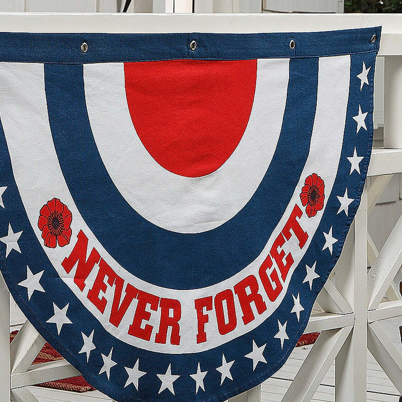 38 1/2" x 21" Patriotic Memorial Day Never Forget Poppies Cotton Bunting