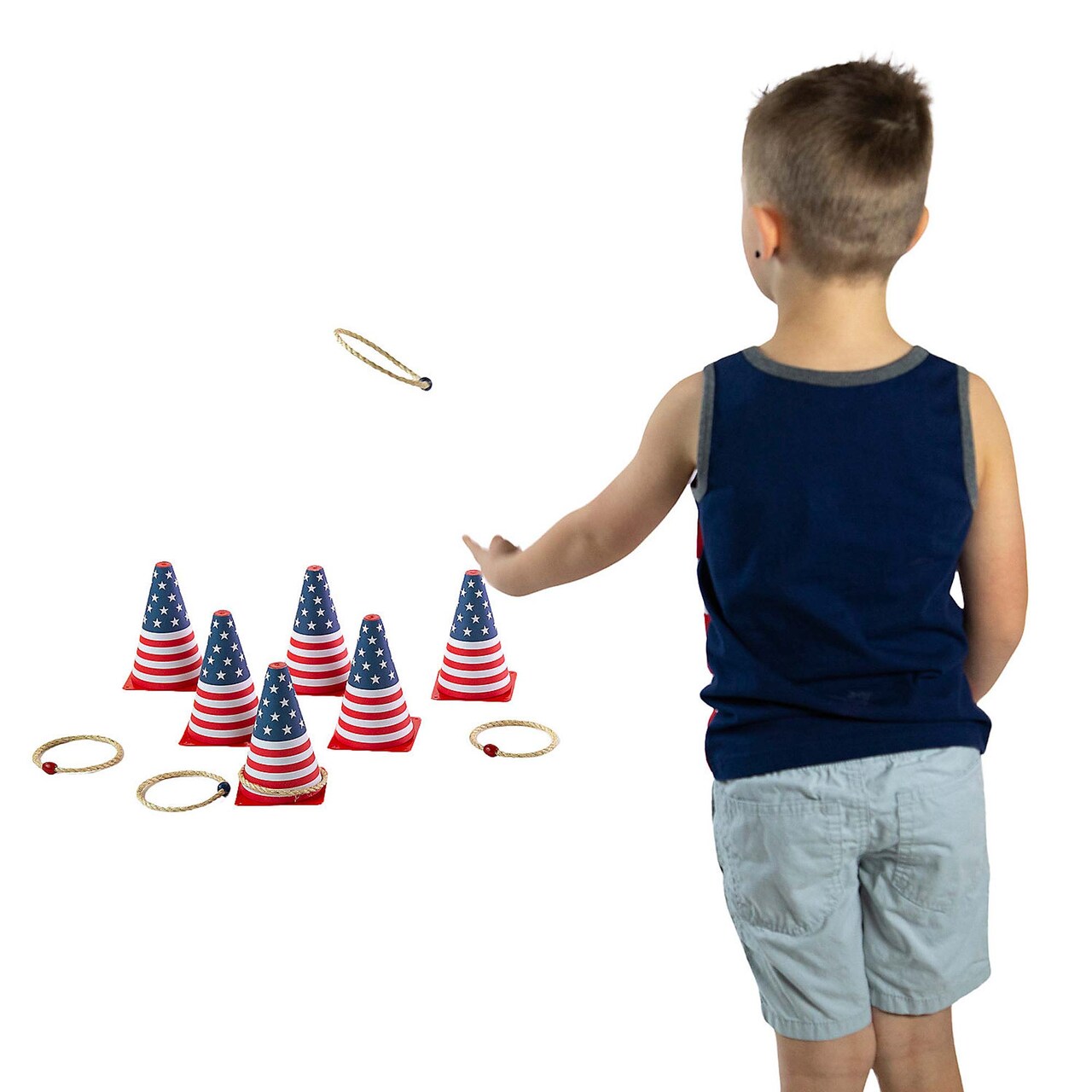 5 1/4" x 8" Patriotic USA Flag Cone Ring Toss Game - 12 Pieces