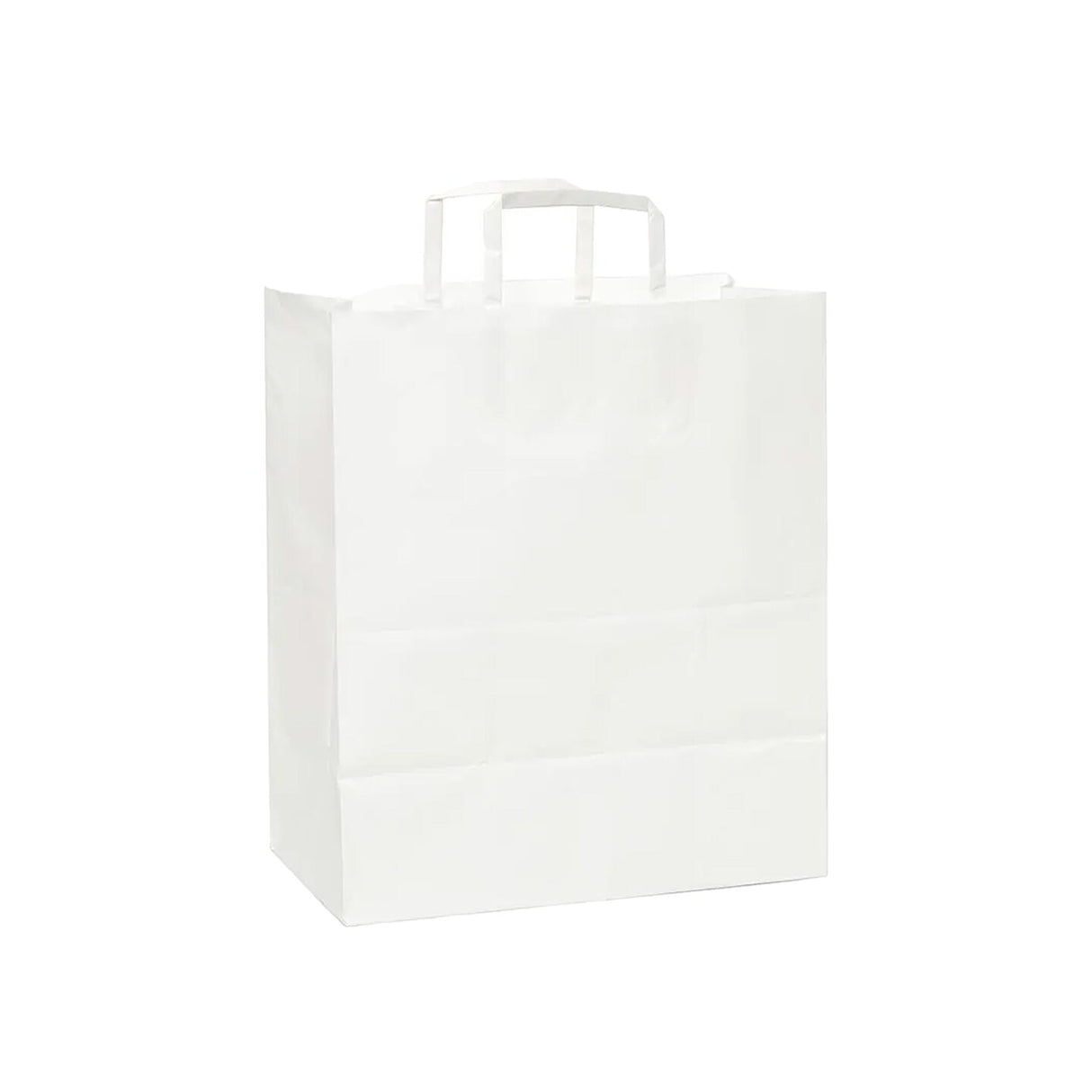 Versatile White Paper Bags with Flat Handles 12" x 7" x 17"