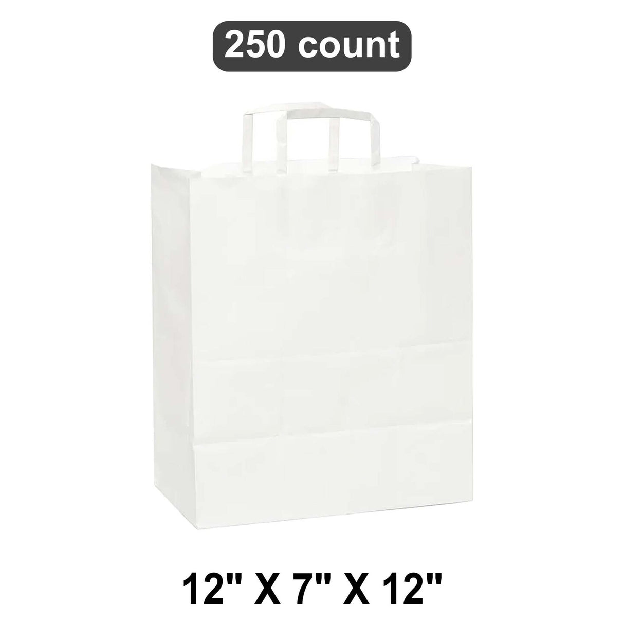 White Paper Bags with Flat Handles 12" x 7" x 12"