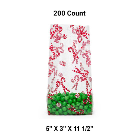 5” x 3” x 11.5” Christmas Cello Treat Bags with Festive Designs